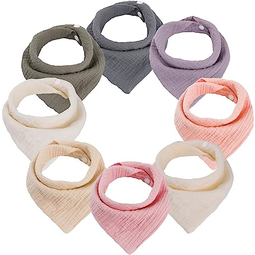 WD&CD 8PCS Bavoirs Bebe Triangle avec 2 Bouton Réglable, Doux & Absorbant pour Garçons Filles, Color D