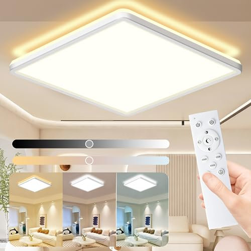 HABOWN Plafoniera LED Soffitto Dimmerabile 24W 3200LM 3000K-6500K Lampada da Soffitto con Telecomando Moderna per Soggiorno Camera da Letto Cucina Bagno Balcone Quadrato Ø29cm, Bianco