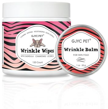 Lingettes et baume antirides pour Chiens, Bouledogue, Carlin, Bouledogue Anglais, nettoie Rides, Plis, Taches de Larmes, Poches de Queue et Pattes