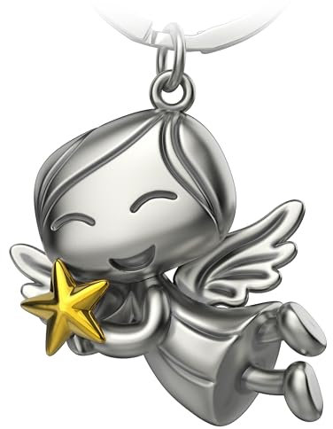 FABACH Porte-clés ange gardien Lucky avec étoile – Ange de Noël en métal – Ange gardien porte-bonheur – Porte-clés ange gardien comme cadeau pour petite amie, or, 1, Moderne