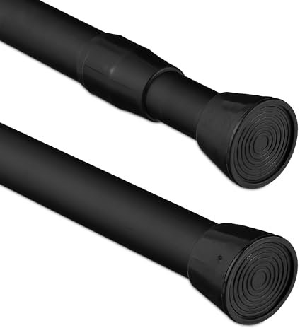 Relaxdays telescópica Negra Barra Cortina Extensible Acero Inoxidable, Varios Tamaños, Palo Presión Ducha, Visillos, sin Taladrar, 2,5 x 200 x 2,5 cm