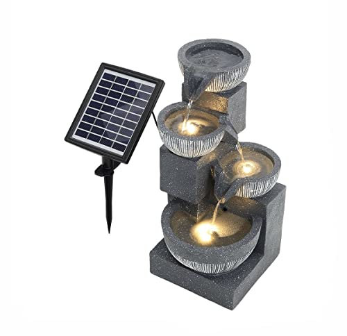 Fontana da Giardino all'aperto Cascata Solare Fontana in Pietra con luci a LED per Decorazioni da Giardino all'aperto Cascate da Pavimento Fontane per Cortile Domestico Decoration