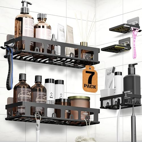 GILIKOKO Mensole per Doccia, Mensole Bagno, Organizer Bagno, Mensola da Bagno in Acciaio Inox, Scatola di Sapone 7 pezzi