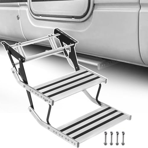 aallwwsso Klappbare Aluminium-Treppe mit Led-Licht, manuelle Einzel-/Doppel-Treppe für Wohnwagen - rutschfest, Teleskop-Pedal,B