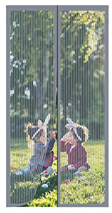 RnCop Magnetic Screen Door fits Door up to 80×200cm, Heavy Duty Fly Screen Door Mesh Screen Curtain - Self Sealing, Hands Free, Frame Hook & Loop-Grey