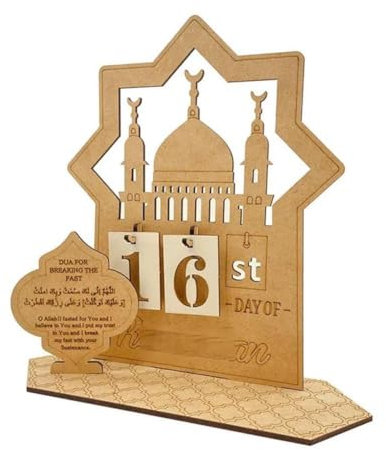Ramadan Countdown-Kalender, 2024 Eid-Adventskalender aus Holz, 30 Tage Countdown-Dekorationen, islamische muslimische Moschee Tisch Schreibtisch Innendekoration