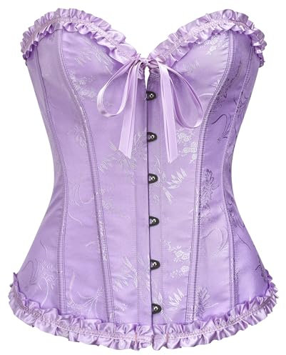 SZIVYSHI Overbust - Corsé para mujer con cordones y huesos de plástico, top bustier - Lila, 3XL