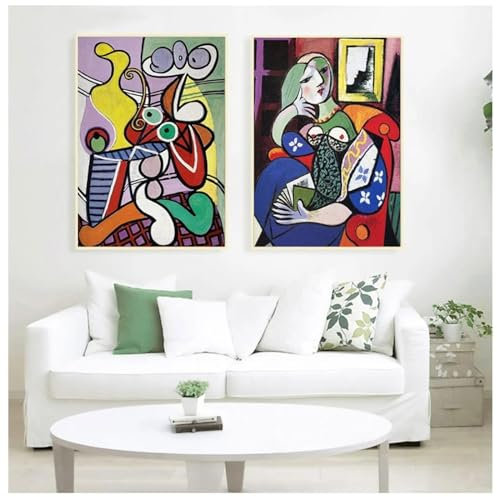 NXMYDBD Picasso-Frauen-Abstrakter Leinwand-Kunstdruck, Gemälde, Poster, Wandbilder für Wohnzimmer, Zuhause, dekorative Schlafzimmerdekoration, 60x80cm (24x31 Zoll) x2, ungerahmt