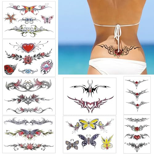 8 Fogli Tatuaggi Temporanei Donna, Tatuaggi Finti Impermeabili Realistici, Tatuaggio Temporaneo per Coprire le Cicatrici, Tatuaggio Finto, 3D Rose Set di Tattoo Temporanei Adatti a Uomini, Donne