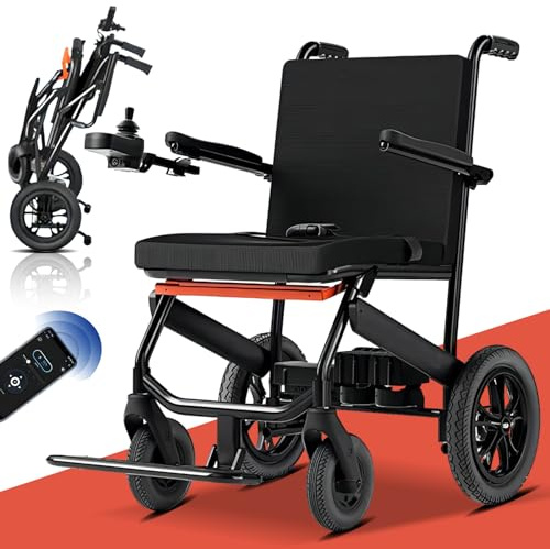 Bueuwe Elektrorollstuhl Ultraleicht Faltbar 11,5 kg Reiserollstuhl | 150 kg Tragkraft für Erwachsene und Senioren | 30 km Reichweite für lange Fahrten | Geländetauglich für Wege und Alltag