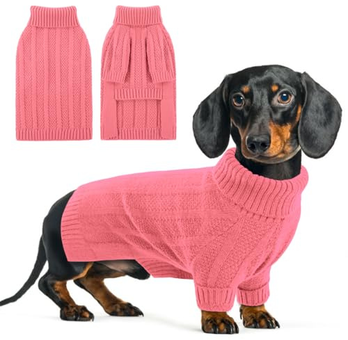 Queenmore Hundepulli Kleine Hunde, Small Sweater for Dog, Weich & Warm Dog Sweater Christmas Clothing,Turtleneck Pullover for Dogs Girls Boys,Cozy Pet Knitwear for Chihuahua(Rosa, XS)