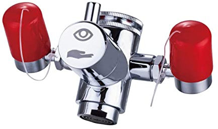 Am Wasserhahn montierte Augenspülstation, Notfall-Augenspülstation zur Befestiguon zur Befestigung am Waschbecken, Augenspülhahn mit Doppeldüse, für den Einsatz im Labor und in der Industrie
