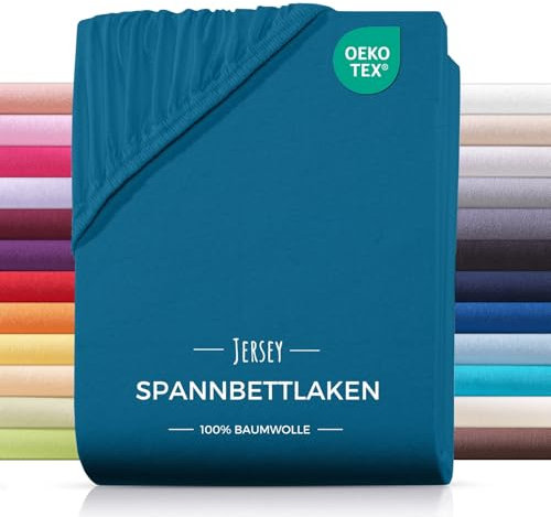 Carpe Sonno® Jersey Spannbettlaken 100x200cm Baumwolle | Laken Petrol mit Einlaufschutz & Bügelfrei Matratzenbezug bis 22cm | Bettlaken 100x200 Baumwolle | Leintuch 100x200 | Spannbetttuch 100 x 200