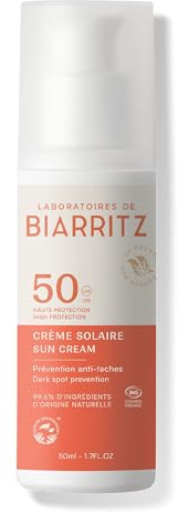 Laboratoires de Biarritz - Crema solare viso LSF50 certificata biologica - Per adulti - Impermeabile, idratante e opacizzante - 50 ml - Made in France
