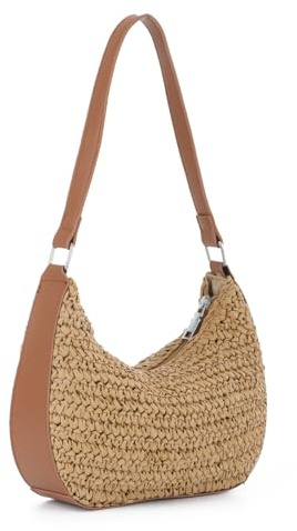 EVEOUT Women Raffia Shoulder Bag Summer Boho Chic Straw Beach Tote Handwoven Underarm Bag for Beach Holiday Everyday