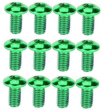 BESPORTBLE Titanium Steel Bike Brake Pad Screws M5x10mm Green 12pcs Set Mountain Bicycle Disc Brake Replacement Screws for Cycling Suspension Maintenance