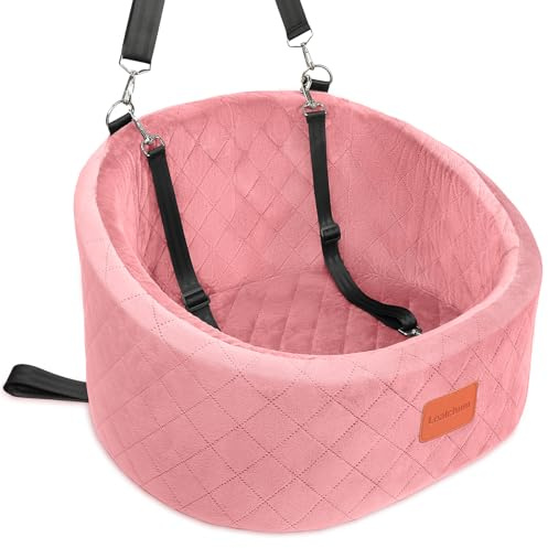 Lealchum Hunde-Autositz, bequemer Haustier-Autositz mit Sicherheitsleinen zum Anklippen, waschbares Reise-Autobett mit Rutschfester Unterseite (Pink, Small)
