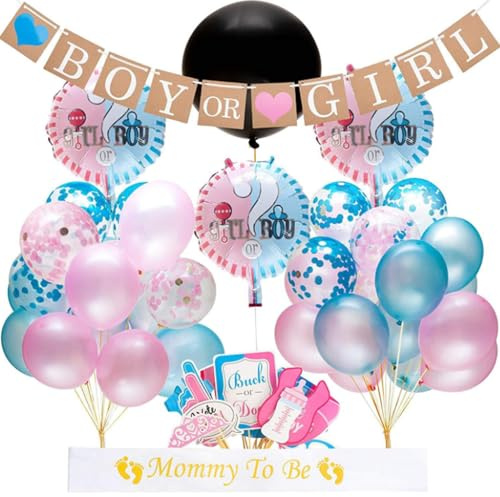 Ensemble de fournitures de fête pour la révélation du sexe d'un garçon ou d'une fille, décoration de fête de douche de bébé, incluant le ballon de révélation, la bannière, l'écharpe de la future maman