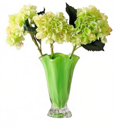 Jarrón grande y grueso vintage en relieve de 22 cm, Innjoii acanalado, pedestal de cristal verde, ramo de flores hidropónicas para rosas, lirios, borde liso, decoración del hogar, oficina, centro de