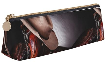 Hgbbdyyjj Pferdesattel mit Cowboyhut, personalisierbar, multifunktional, großes Fassungsvermögen, dreieckige Leder-Schreibwaren-Aufbewahrungstasche, weiß, Einheitsgröße, Taschen-Organizer