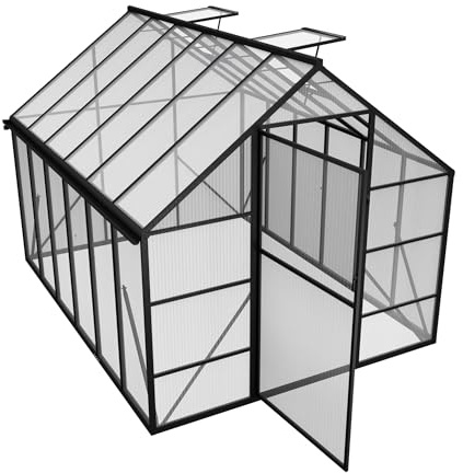 PEILU Serre en Aluminium avec PC Panneaux Transparent, Lucarne, Porte et Fondations, 305x250x205cm Hivernage Tente de Jardinage Accessible, Pépinière de Culture pour Jardin et l'extérieur