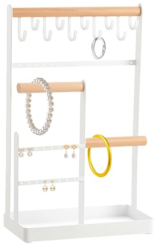 NAMYEUT Weiß Schmuckständer Schmuckaufbewahrung mit Ablage 20x10x32cm | Schmuckhalter Schmucktablett für Halsketten Armbänder Ohrringe Ohrstecker Ringe