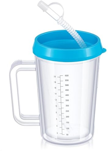 ZHUIYIWIN Trinkbecher für Senioren, Erwachsenen Wasserbecher für Senioren, Kinder & Patienten mit eingeschränkter Motori, Trinkbecher mit Deckel und Strohhalm für Ältere (Blau)