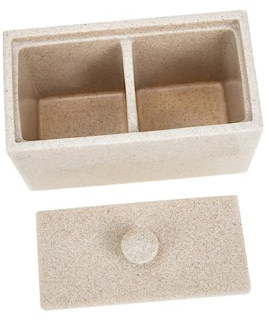 Luxshiny Caja Organizadora Tapa Protectora para Hisopos de Algodón y Cosméticos 2 Compartimentos y Divisor Desmontable Diseño de Resina Beige para Baño