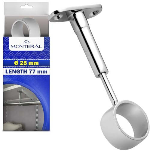 Kleiderstangenhalter Ø 25 mm x 77 mm - Stangenhalterung mit Chrombeschichtung Geeignet für Begehbarer Kleiderschrank System - Garantie 10 Jahre - MONTERAL
