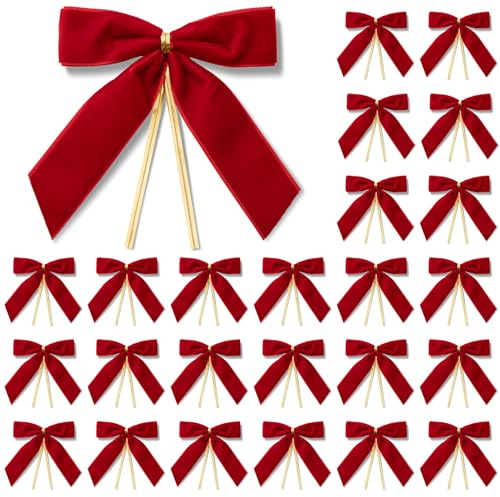 MORSUNBELA Lazos Rojos de Terciopelo Lazo Vintage para Regalo de Cumpleaños, Boda, Navidad, Árbol de Navidad, 25 Piezas