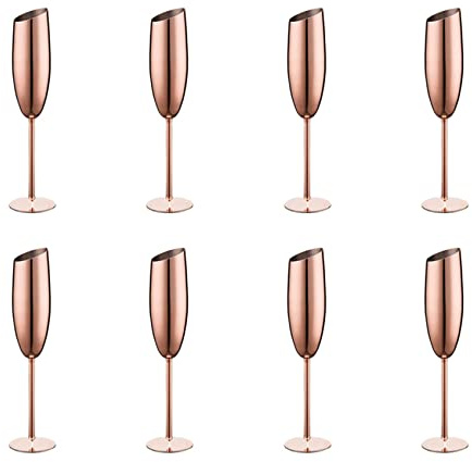 Janasiba Juego de 8 copas de vino de champán de acero inoxidable, vasos de rosa, irrompibles, irrompibles