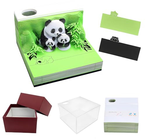 PLLYPE 3D Notizblock Panda, 3D Kalender Abreißen 2026, 2026 Tischkalender-Notizblock, 2026 Schreibtisch 3D Memo Pad Papier, kreatives Papierskulptur-Bastel-DIY-Geschenk (Kalender 2026)