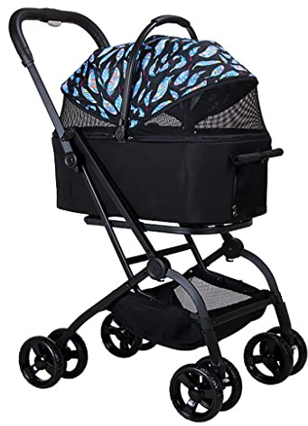 JIQHOHX Pet Strollers for Small Medium Dogs or 2 Cats, Cat Stroller Dog Strollers for Medium Dogs, Dog Cat Stroller Pushchair Buggy Travel Carriage Carrier, Durable Wheels (Blue)
