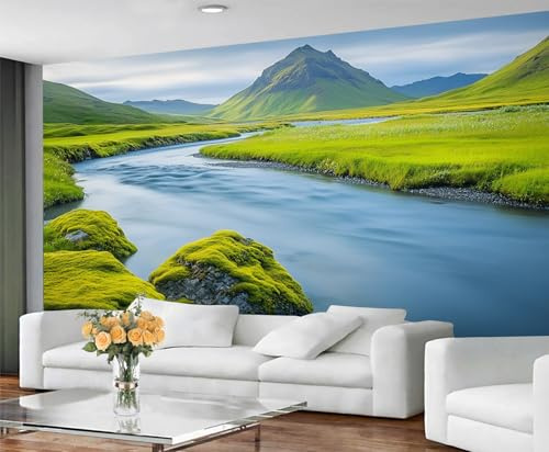 GIVLWF Naturtapete für Schlafzimmer, Frühlingstapete für Wohnzimmer, natürliche grüne Wandbilder für Wände, nicht selbstklebende Tapeten und Heimdekoration