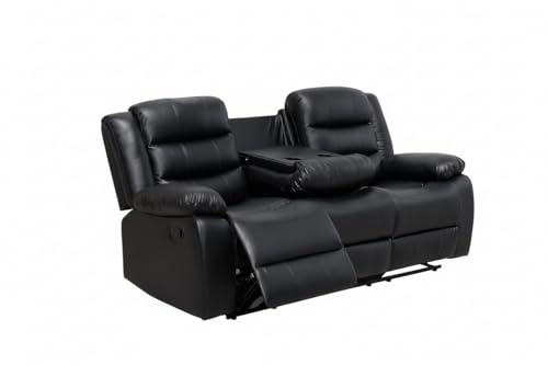 AI Leather Recliner Sofa Set with Cup Holders – 3+2 Seater – Leather Sofa – Manual Recliner Sofa (Black, 3 Seater)