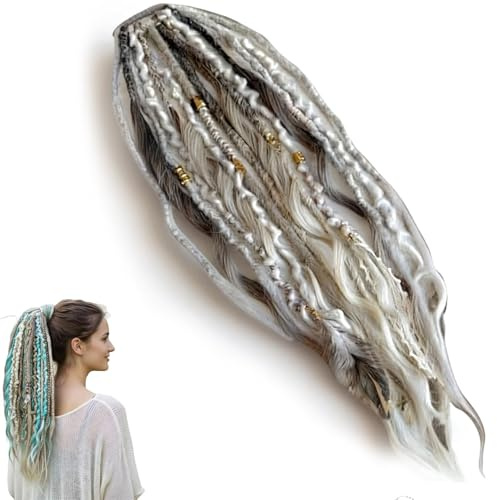 Elastic Dread Ponytail Salty, Estensione per capelli Boho Dreadlock con perline, dettagli di conchiglia e ciondoli, Facile attacco per coda di cavallo con clip in 1 minuto per (E)