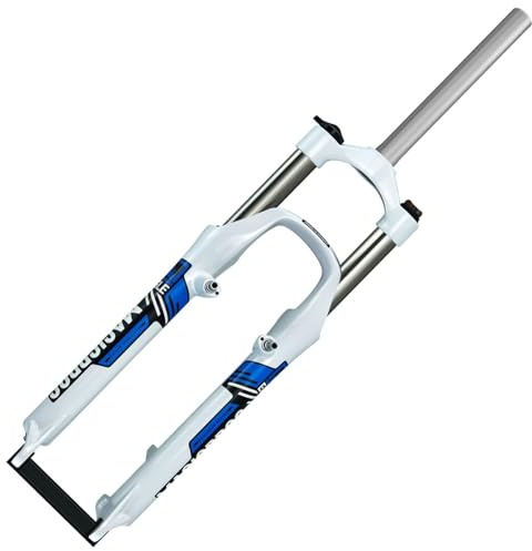 HZXQCVB 26Zoll Mountainbike Federgabel Scheiben-/V-Bremse QR 9mm Aluminiumlegierung Mechanische Gabel Federweg 100mm 1-1/8 Gerades Rohr(White-Blue)