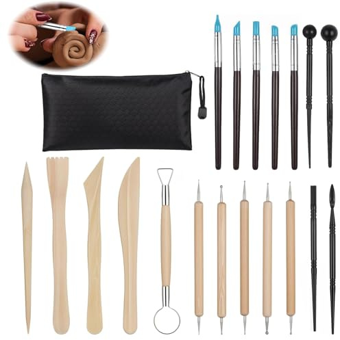 Ruvan Herramientas De Escultura De Arcilla, 20 Piezas Herramientas Arcilla, Incluye Bolsa De Almacenaje, Kit Arcilla Para Modelar DIY, Kit De Cerámica Ideal Para Artistas Y Principiantes