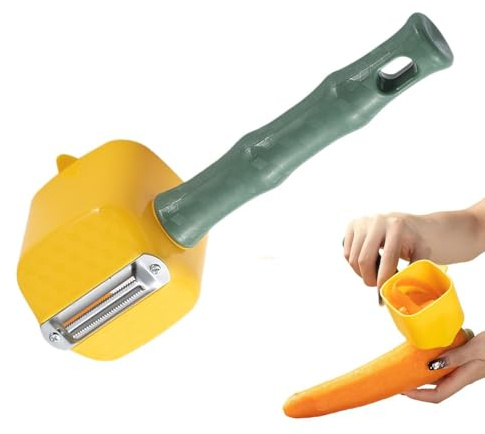 Pelaverdure con contenitore, ergonomico, antiscivolo e multifunzionale, taglia cetrioli e frutta, per patate, cetrioli, melanzane, zucchine, pera, ristorante, casa, campeggio, picnic