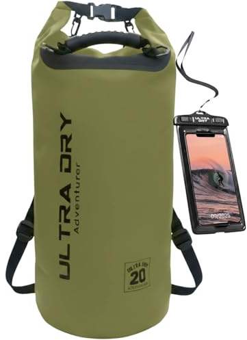 Ultra Dry Adventurer Premium wasserdichte Tasche, Sack mit Handy-Trockentasche und langem, verstellbarem Schultergurt, ideal für Kajakfahren/Bootfahren/Kanufahren/Angeln/Rafting/Schwimmen/Camping