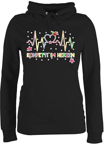 Shirtracer - Pullover Damen Hoodie Frauen - & Fasching - Konfetti im Herzen Herzschlag I Köln Karneval