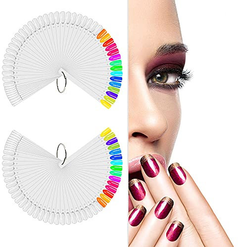 GOCROWEEN 100pz Espositore per Unghie,Cartoncino per smalti,Unghie finte per espositore con Supporto Anello Diviso - 2 set, a forma di ventaglio Display Unghie Finte
