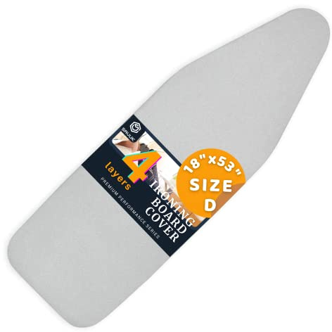 SAVUK Ironing Board Cover and Pad Standard Size Silicone Coated 4 Layers 18x53 inch Extra Heavy Duty Thick Padding, Heat Reflective, Non Stick Scorch and Stain Resistant (Silver, 18 X 53)