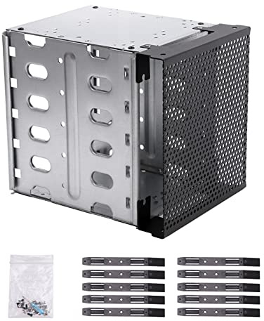 Saycker Stainless Steel Hard Drive Cage, 5.25 to 5X3.5 Rack SAS for Computer, Hard Driver Tray with Fan Space - Hard Drive Cage Adapter Rack Bracket(Silver)