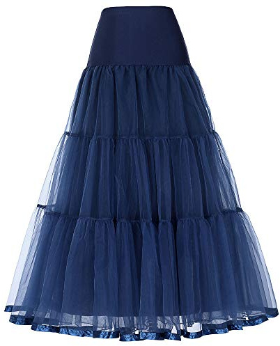 Linghe 50er Langer Petticoat gekräuselte Krinoline Vintage Hochzeit Braut Petticoat für Brautkleider Unterrock Rockabilly Tutu Rock (Navy blau, XL)
