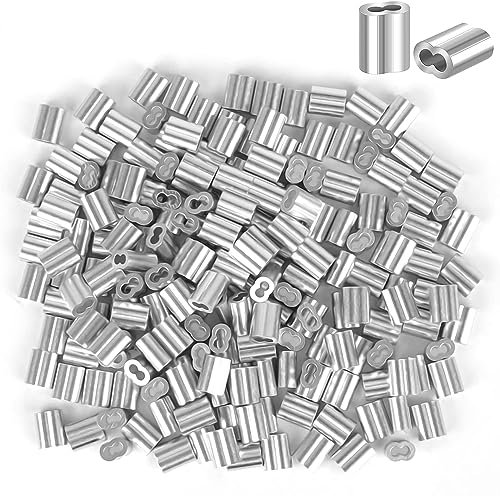 200 Pieces Aluminum Sleeves Clips, Aluminium Wire Rope Clamp Double Hole Steel Wire Rope Clamp 2mm Aluminium Crimping Loop for Wire Rope and Cable (Silvery)