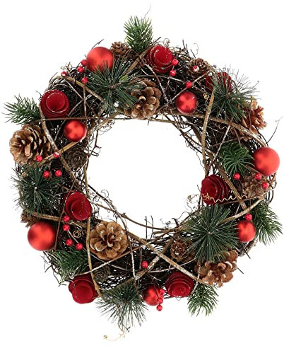 Holyart Weihnachtsgirlande glitzernden Tannenzapfen und Kugeln und roten Beeren, 34 cm