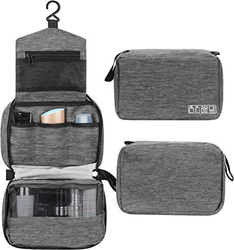 Simpolor Kulturbeutel, Hängender Kulturbeutel für Damen,Wasserdichter Reise-Kultur-Organizer mit Stabilem Haken,Kompakte Tragbare Kosmetiktasche für Damen Herren,Badezimmer-Aufbewahrungstasche Grau-S