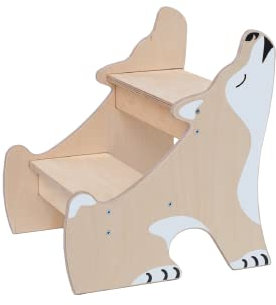 Wild Kids Modern Tritthocker Kinder Holz, Treppe Kinder Waschbecken, Kinder Tritthocker Bad, Tritthocker Kinder 2 Stufen Inspiriert von Montessori Möbeln (Beige)
