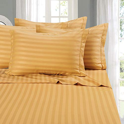 Elegant Comfort Parure de lit 4 pièces, Douce et Confortable, en Microfibre de qualité hôtelière, 600 Fils/cm², Infroissable, pour lit Double XL, Rayures damassées, Camel/doré